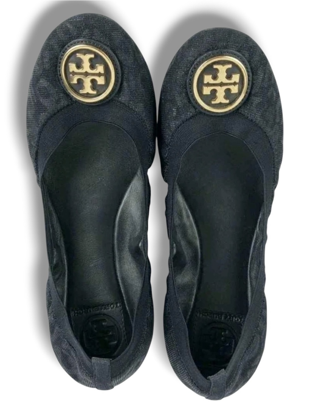 Tory Burch Caroline Fabric Scrunch Ballet Flats Metallic Leopard Black 6.5M